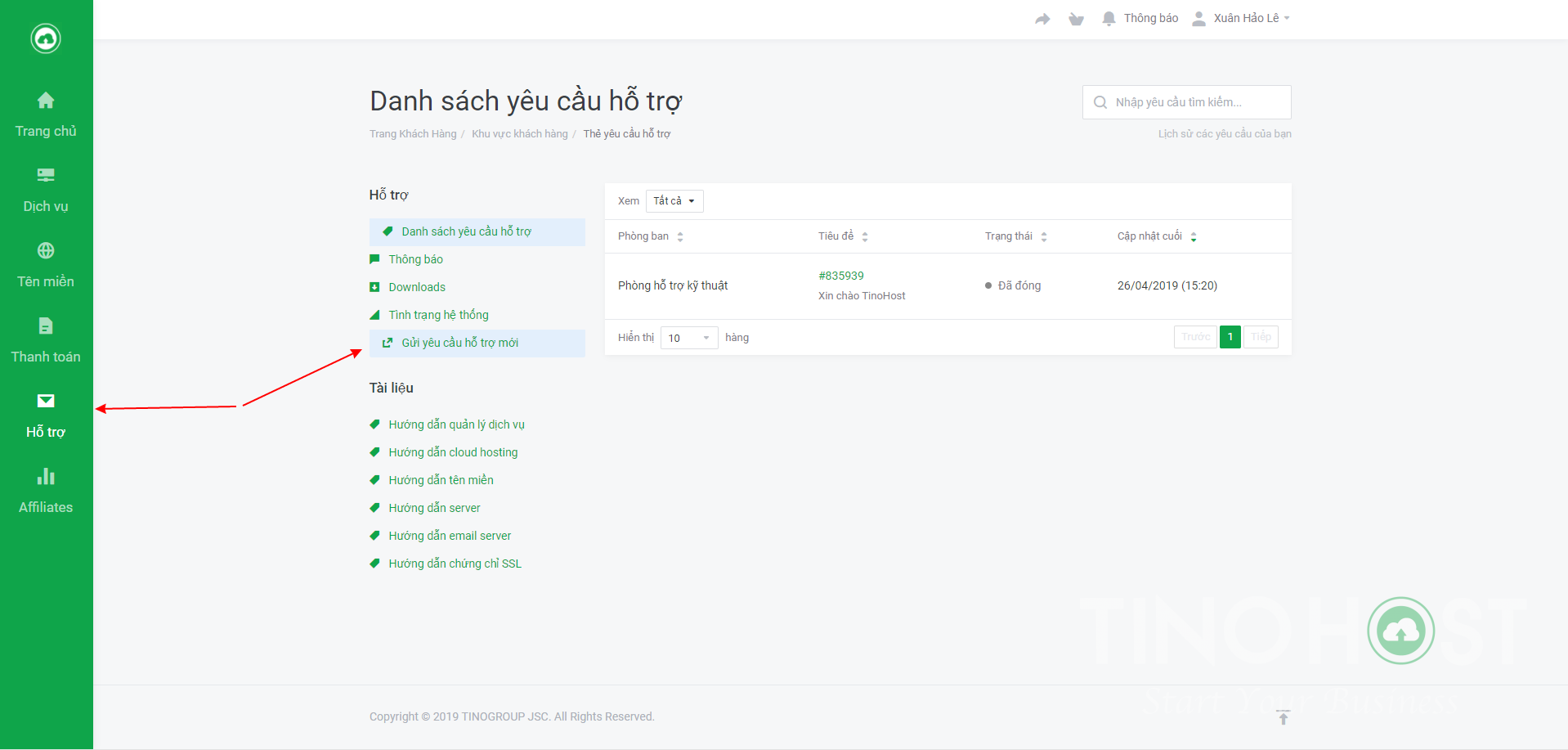Hướng dẫn gửi yêu cầu hỗ trợ. 1