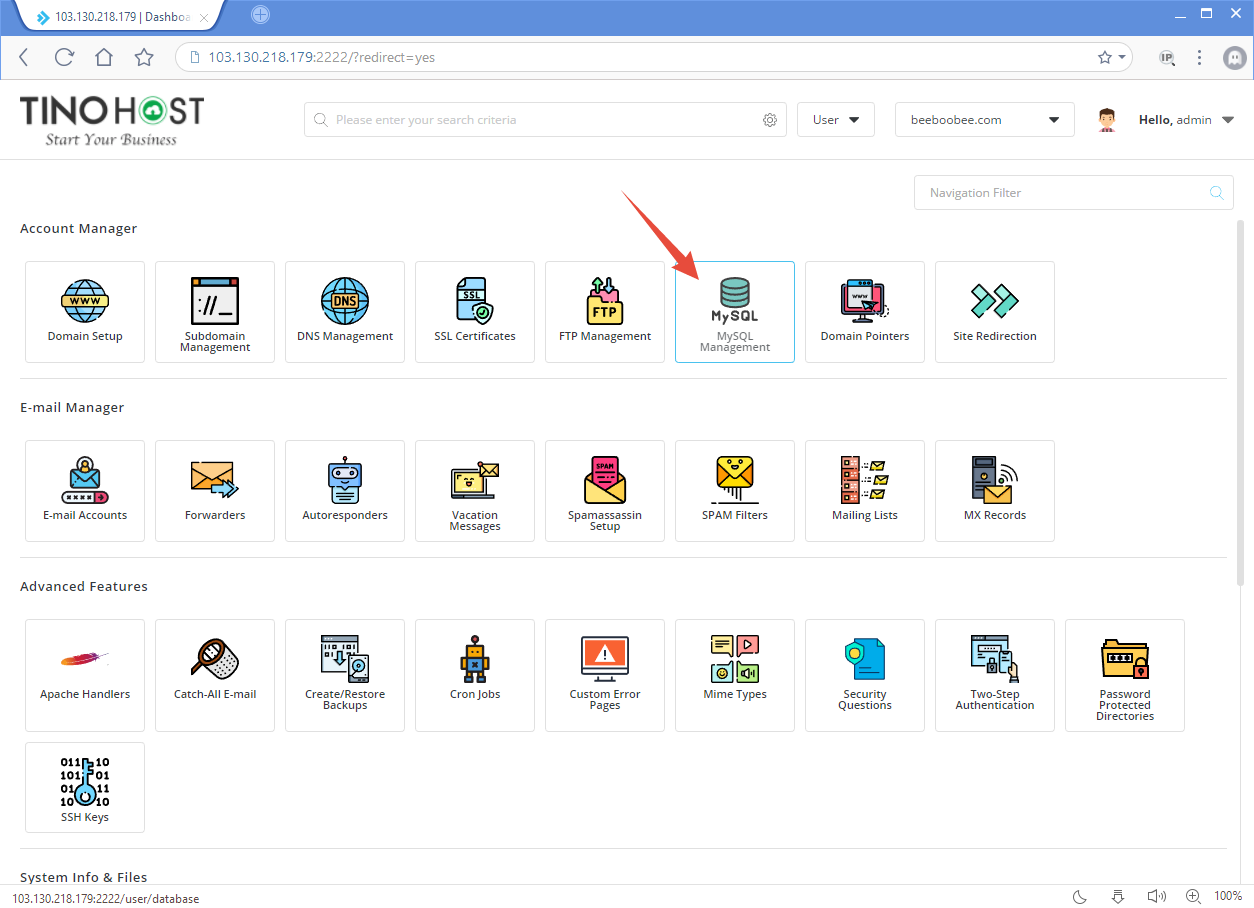 Tạo Database và truy cập phpMyAdmin trên Direct Admin Control Panel 1
