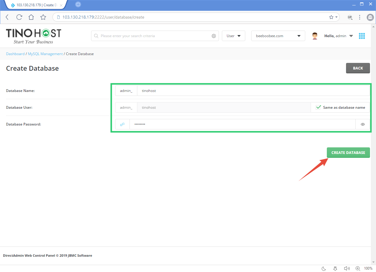 Tạo Database và truy cập phpMyAdmin trên Direct Admin Control Panel 3