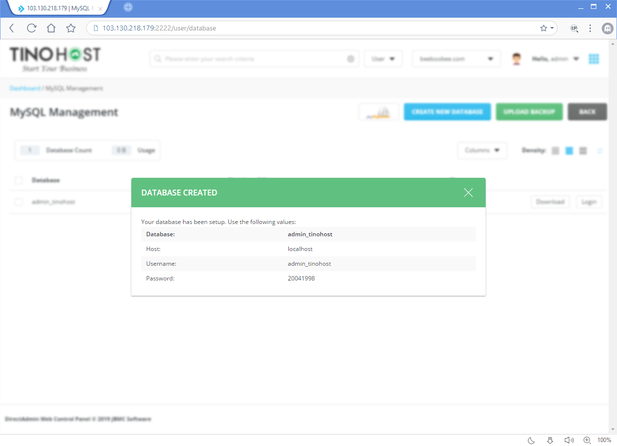 Tạo Database và truy cập phpMyAdmin trên Direct Admin Control Panel 4