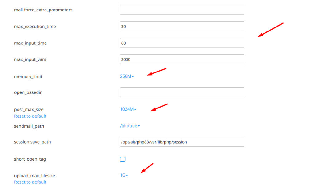 Hướng dẫn thay đổi thông số PHP Selector trên cPanel 9 Tùy chỉnh các thông số PHP (Options)