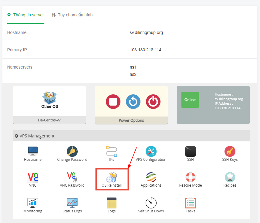 Hướng dẫn cài lại hệ điều hành trên Cloud VPS 1