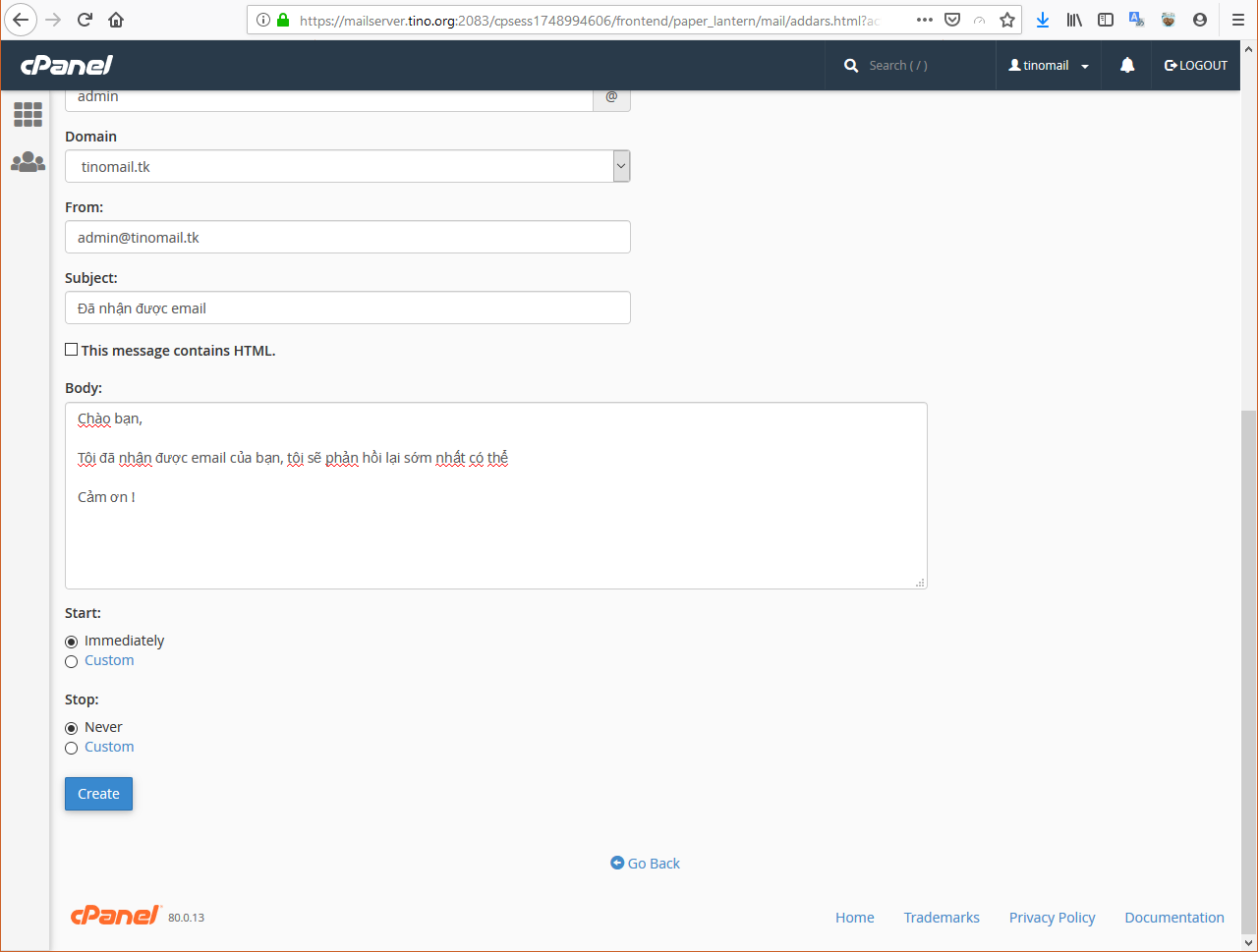 Hướng dẫn sử dụng chức năng Autoresponders (Tự động trả lời) trên Email Hosting 1