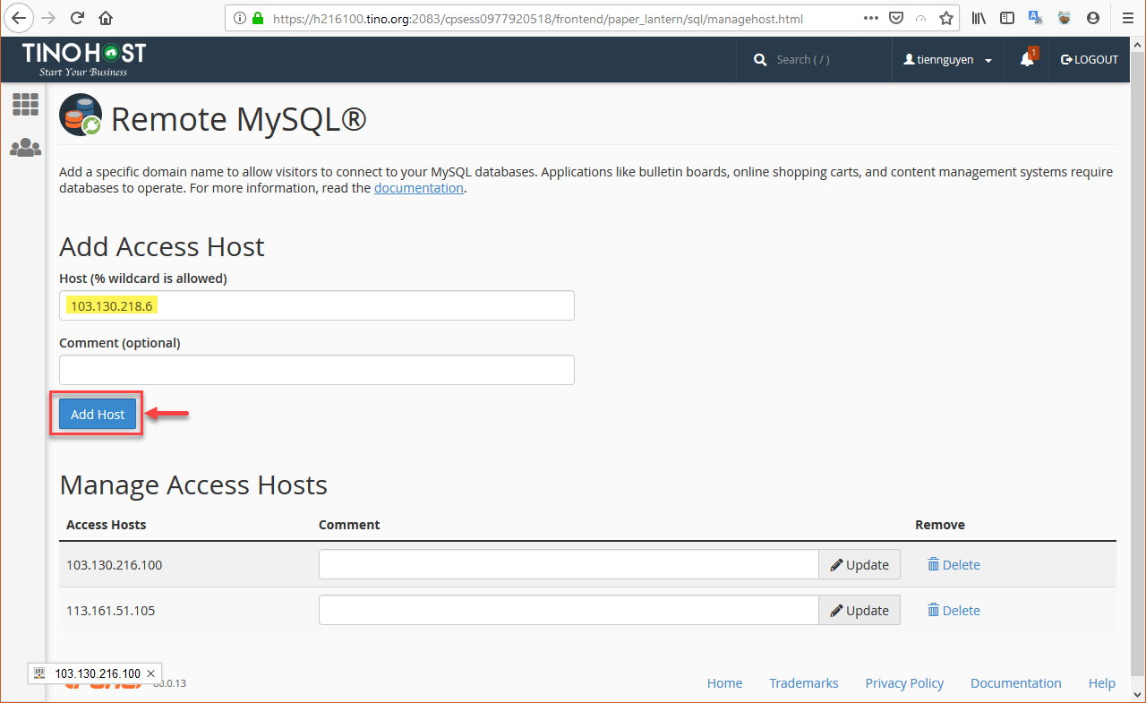 [cPanel] - Hướng dẫn sử dụng chức năng Remote MySQL® trên Hosting cPanel 2