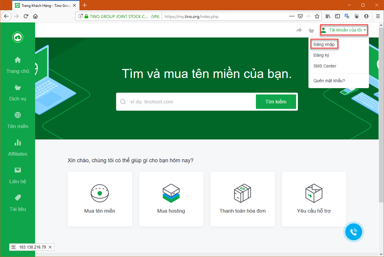 Hướng dẫn đăng ký dịch vụ Cloud VPS tại TINOHOST 1