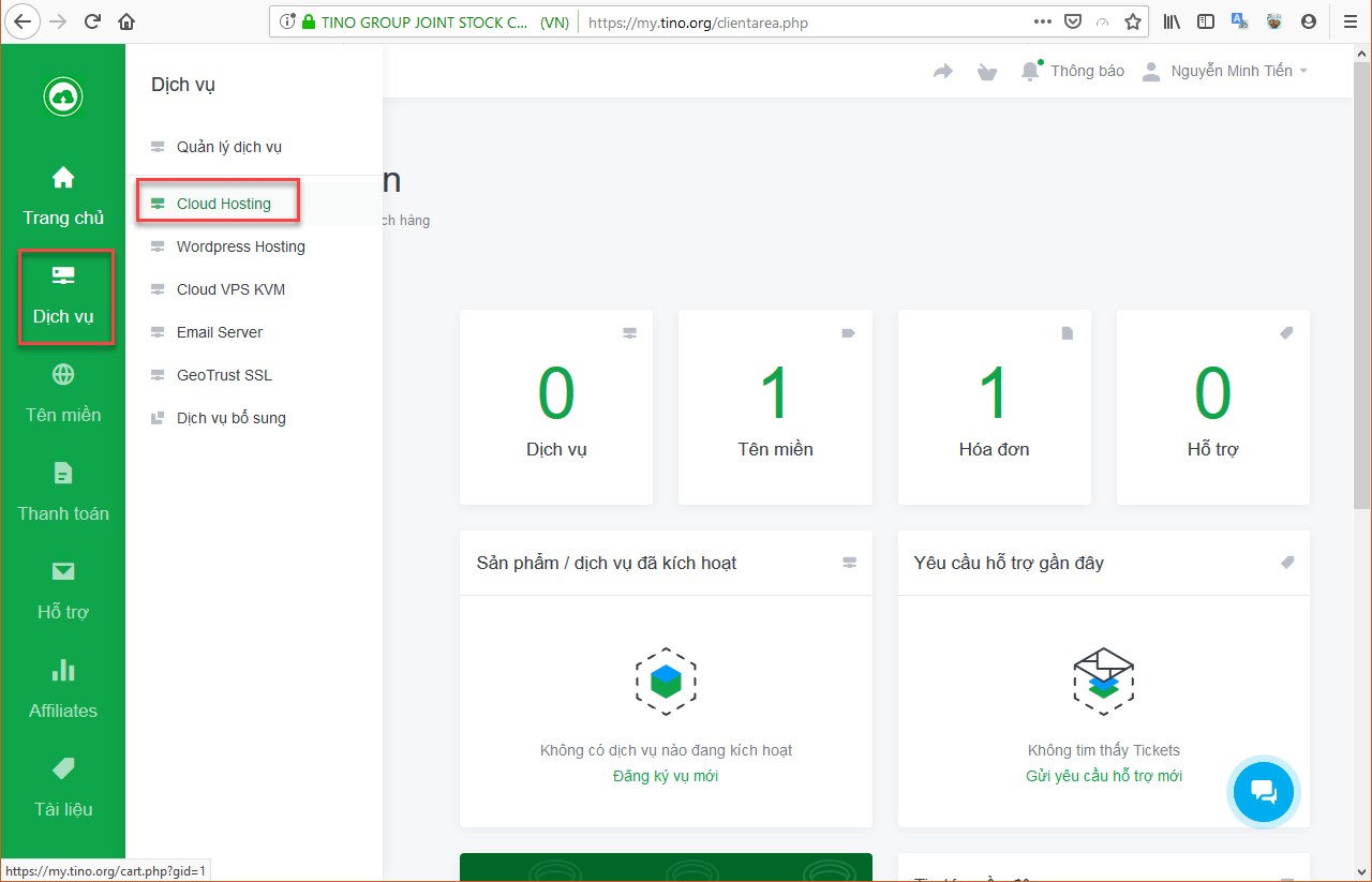Hướng dẫn đăng ký dịch vụ Cloud Hosting tại TinoHost 3