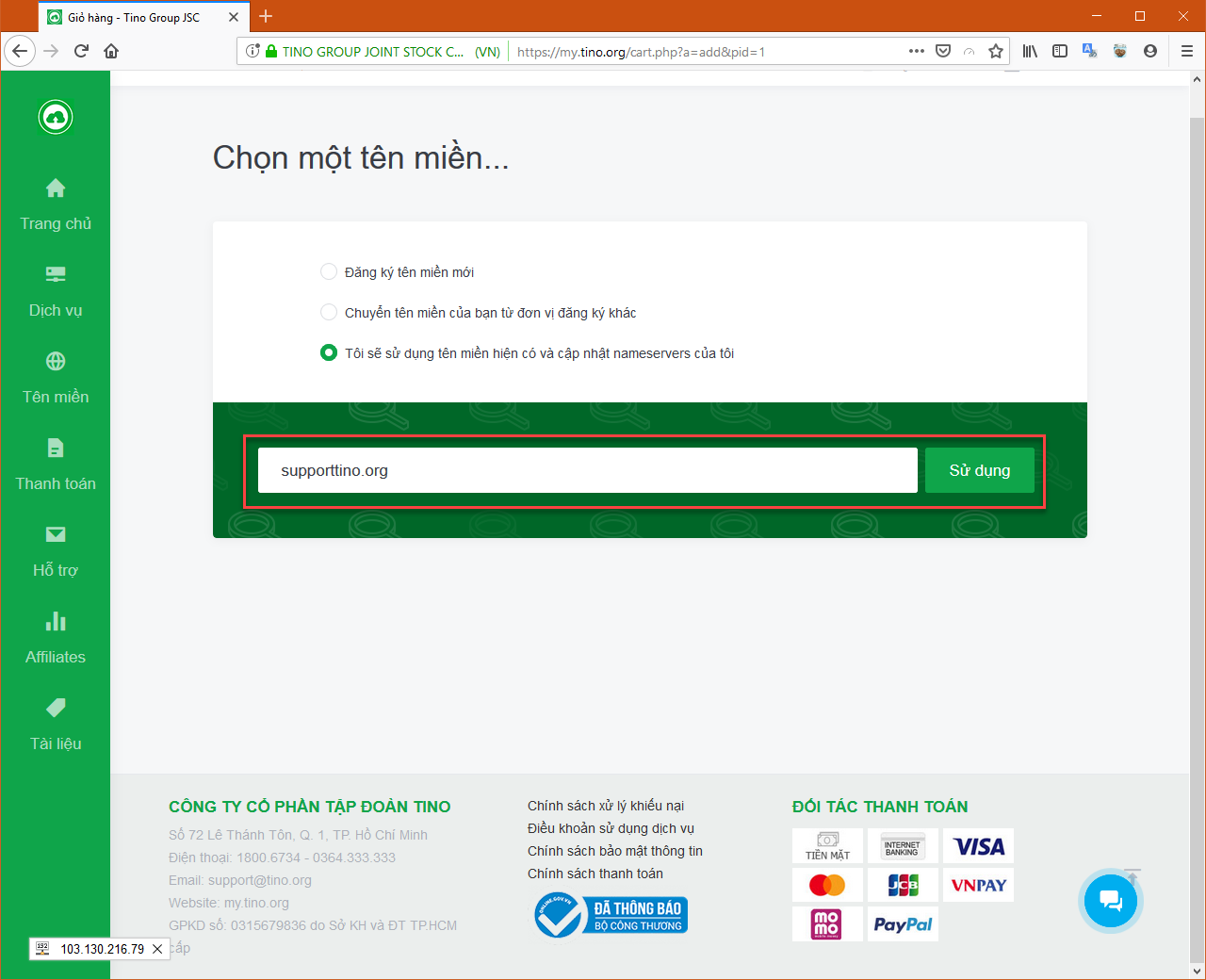 Hướng dẫn đăng ký dịch vụ Cloud Hosting tại TinoHost 5