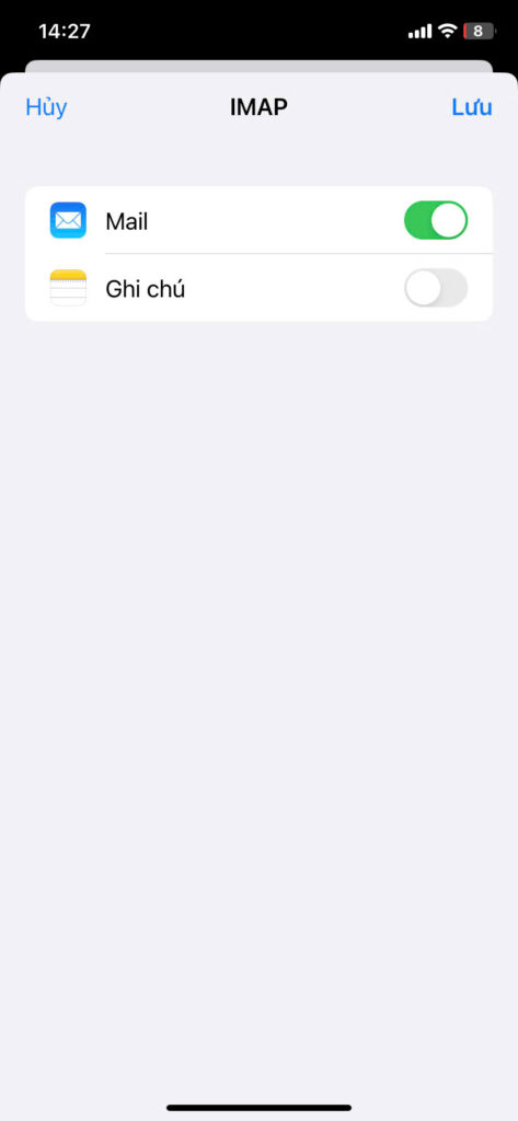 Hướng dẫn cấu hình Email doanh nghiệp trên phần mềm Mail trên IOS 17 Nhấn Lưu để hoàn tất