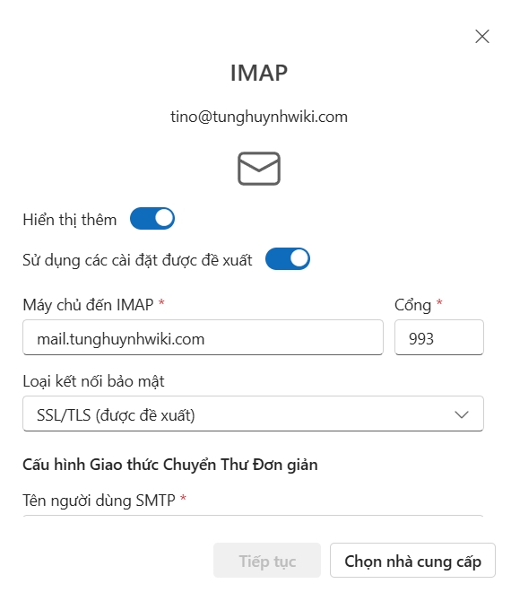 Hướng dẫn thiết lập tài khoản Mail lên Outlook 11 Cấu hình SMTP và IMAP