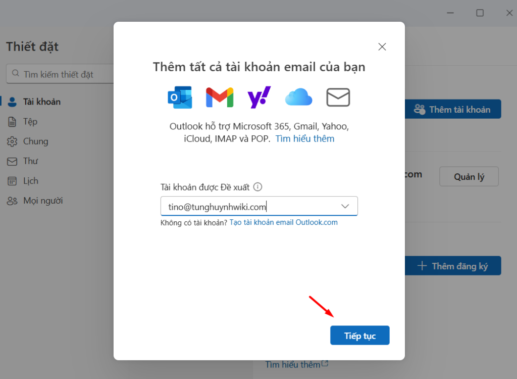 Hướng dẫn thiết lập tài khoản Mail lên Outlook 9 Địa chỉ email (Username)