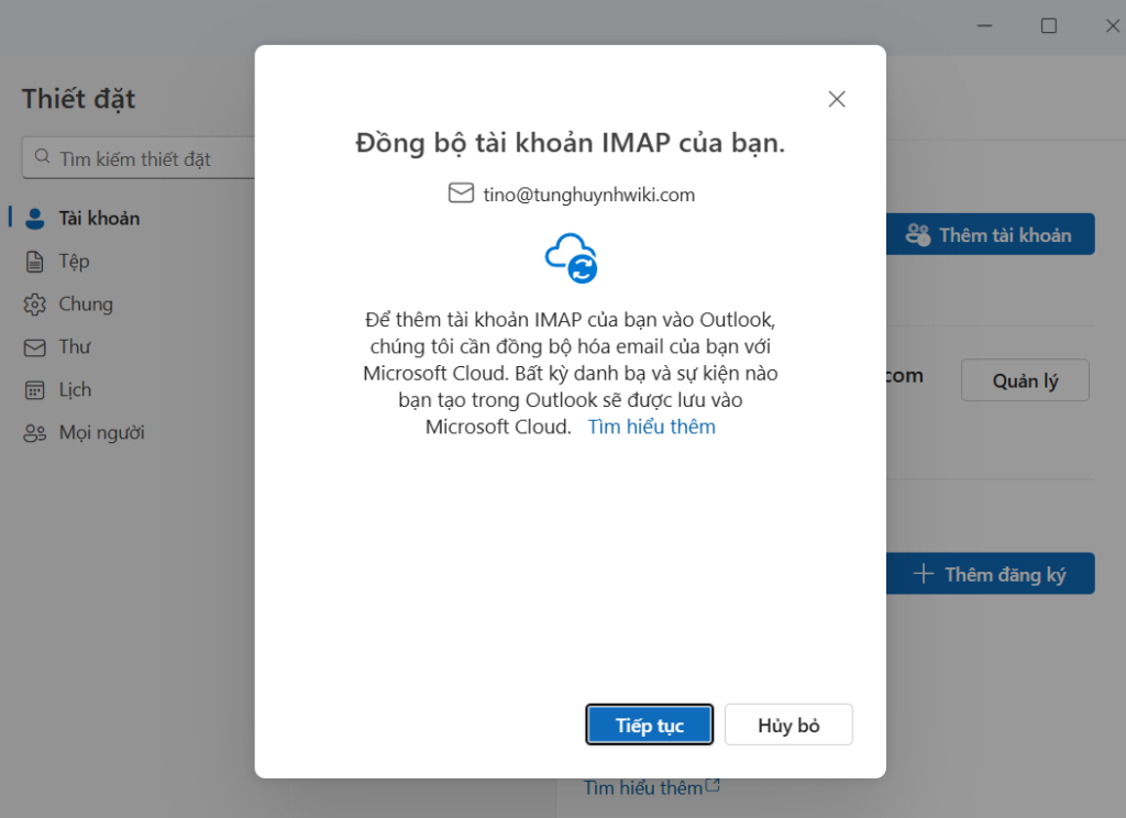 Hướng dẫn thiết lập tài khoản Mail lên Outlook 12 Đồng bộ tài khoản