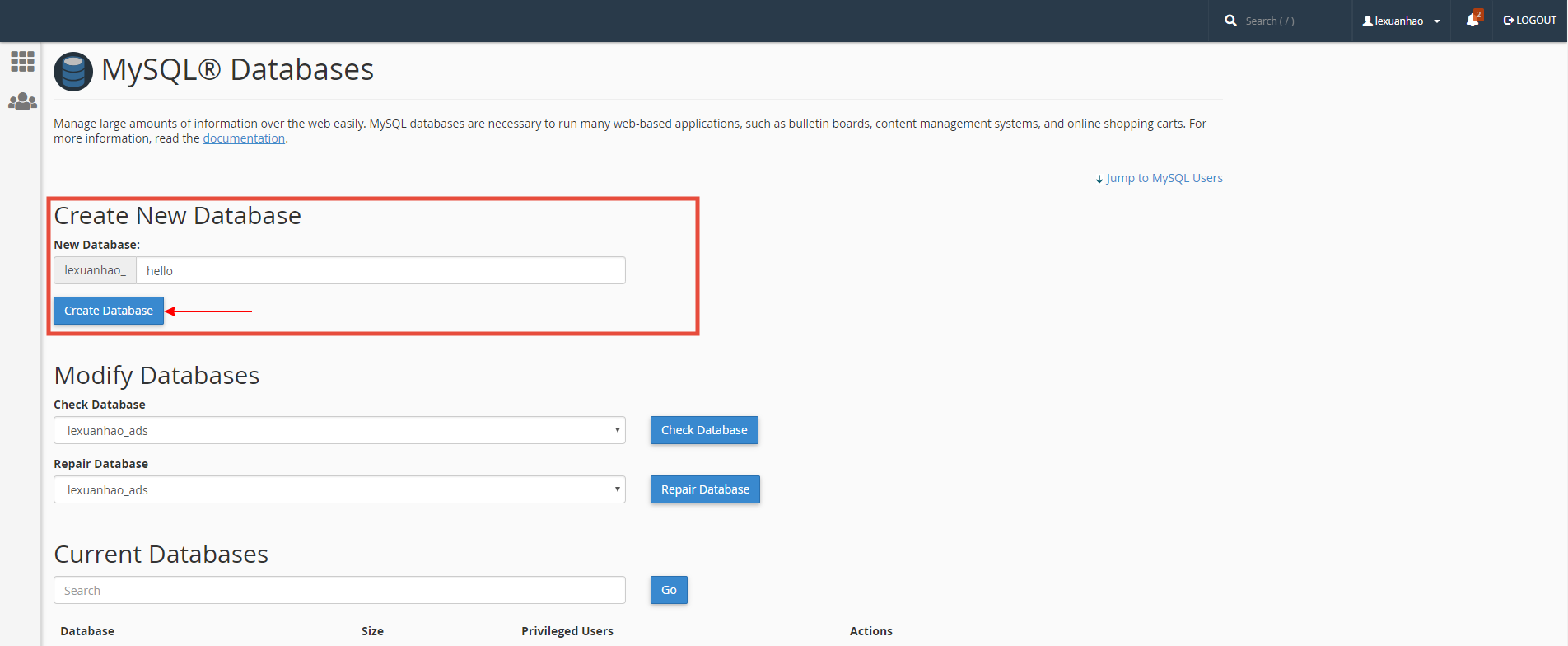 [cPanel] - Hướng dẫn tạo Database trên cPanel 2