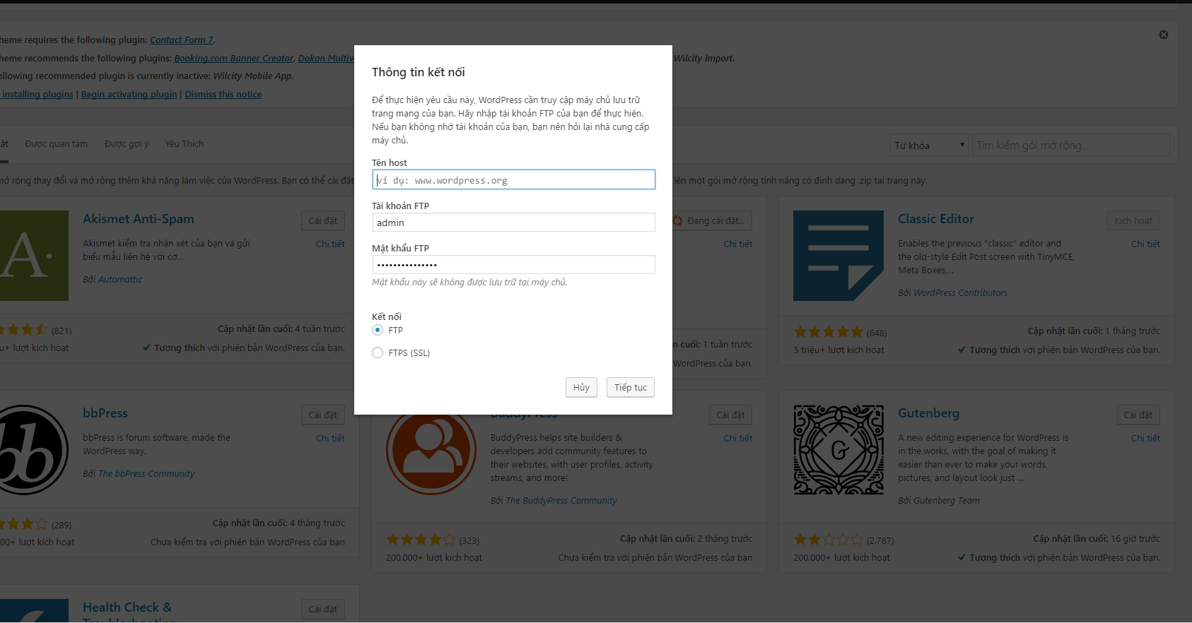 Khắc phục lỗi không cài được Plugins hoặc Themes trên website WordPress do sai phân quyền. 1