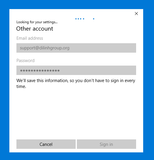Hướng dẫn cấu hình Email doanh nghiệp trên phần mềm Email trên Windows 10 6 Nhập địa chỉ email và mật khẩu