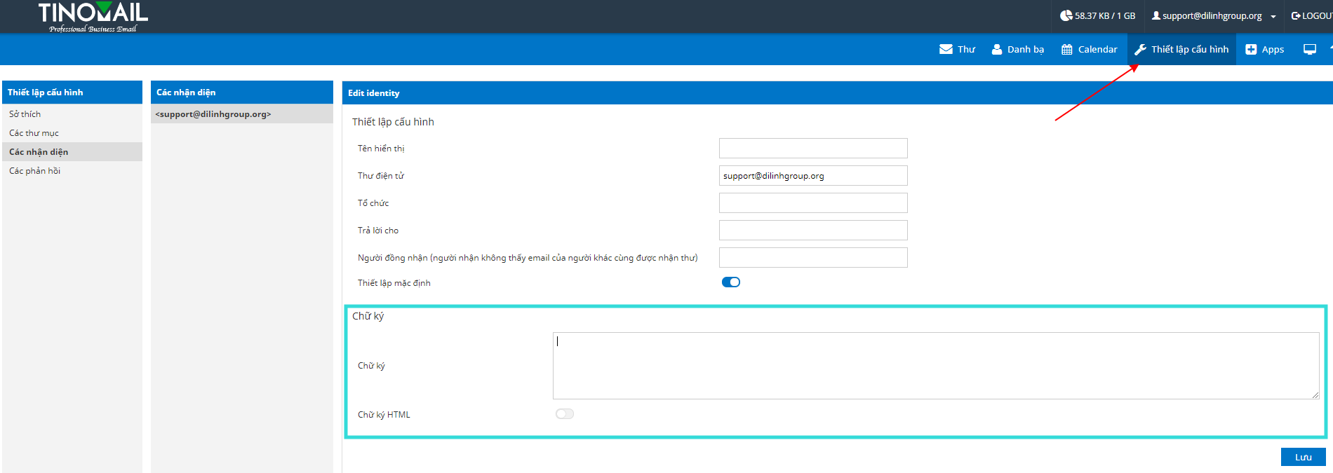 Hướng dẫn tạo chữ ký trên Webmail của dịch vụ Email doanh nghiệp 2