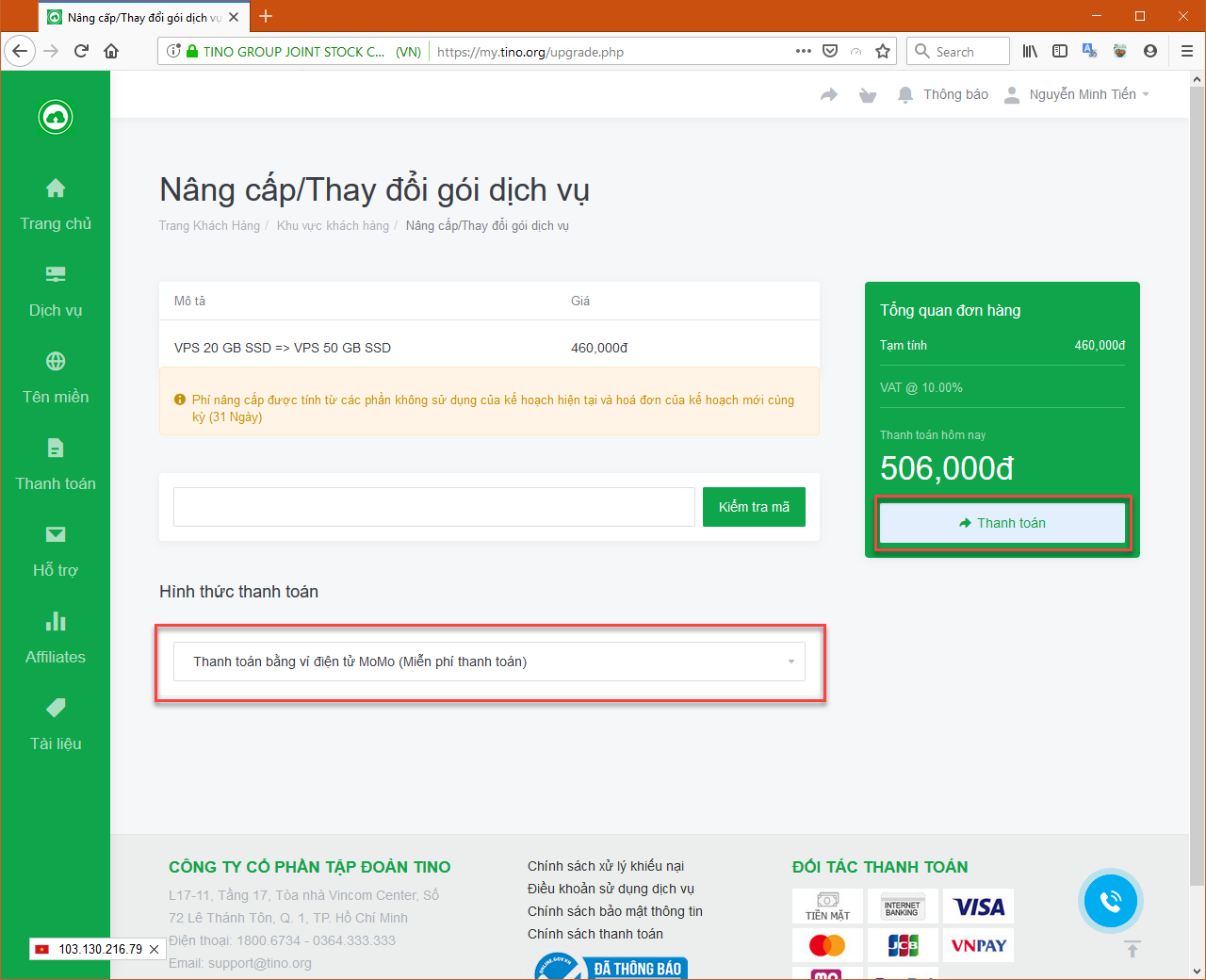 Hướng dẫn nâng cấp Cloud VPS tại TinoHost 5