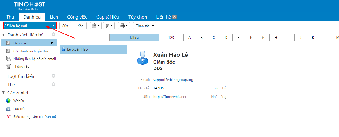 [Zimbra] Hướng dẫn thêm danh bạ trong trình quản lý Email. 1