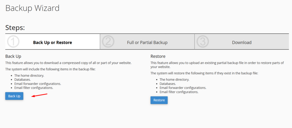 Hướng dẫn tạo backup và tải full backup toàn bộ hosting trên cPanel tại Tino 3 Các bước tạo Full Backup bằng Backup Wizard