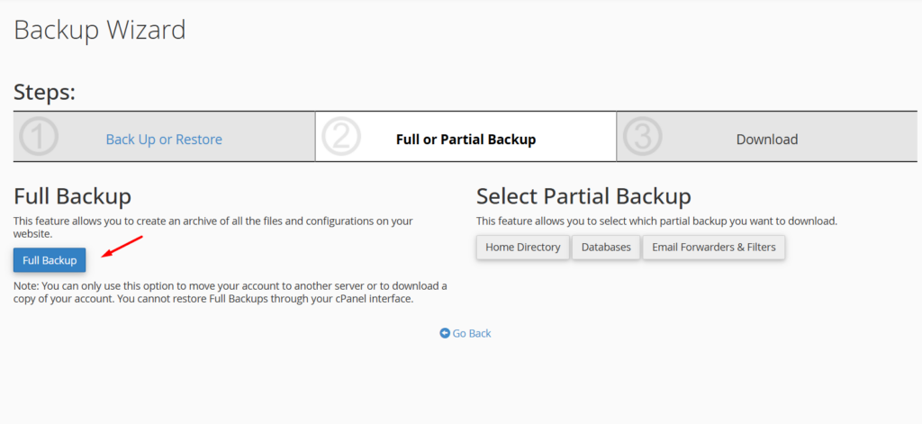 Hướng dẫn tạo backup và tải full backup toàn bộ hosting trên cPanel tại Tino 4 Các bước tạo Full Backup bằng Backup Wizard