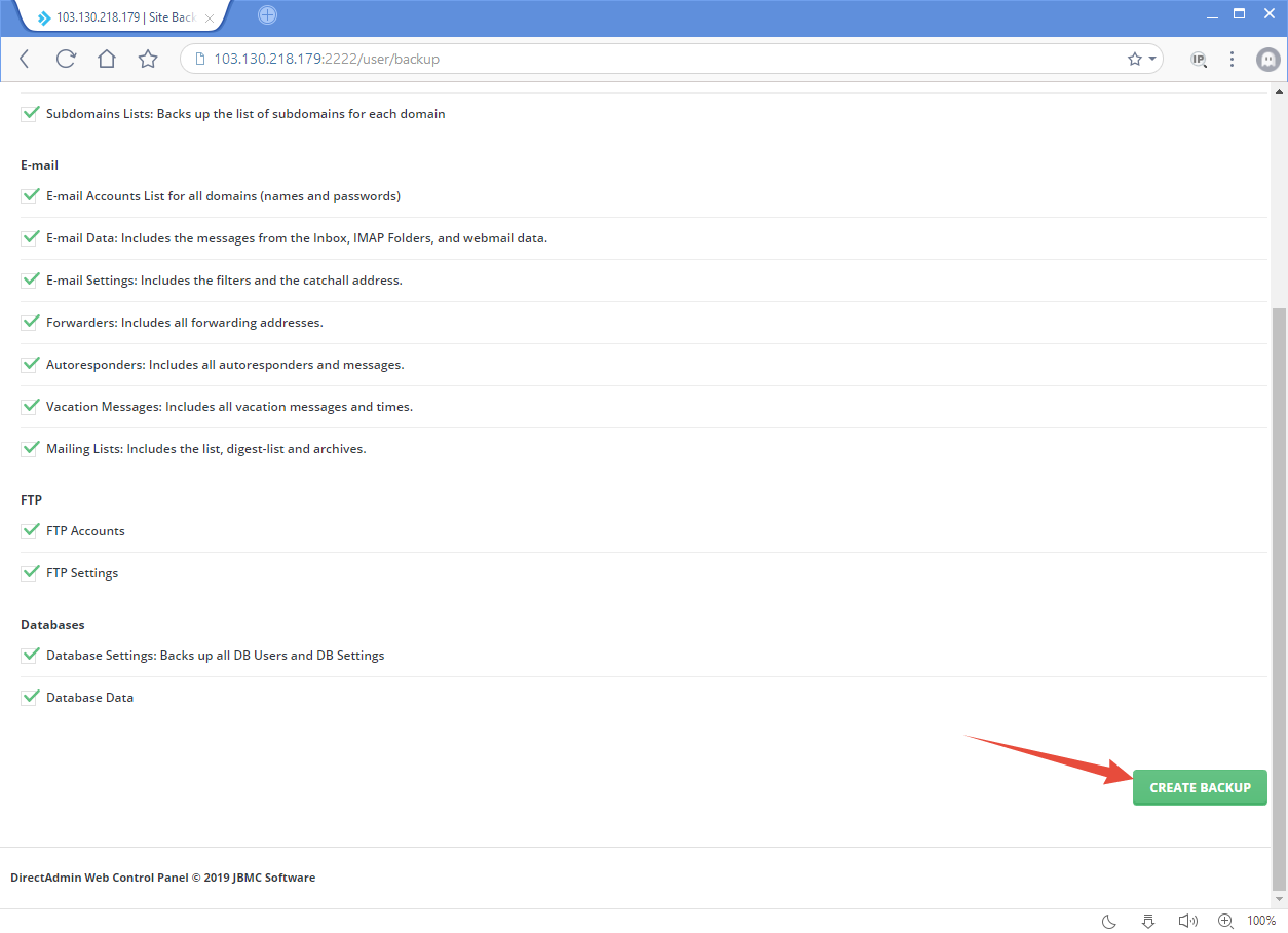 Chủ động tạo Backup trên VPS sử dụng Direct Admin 2