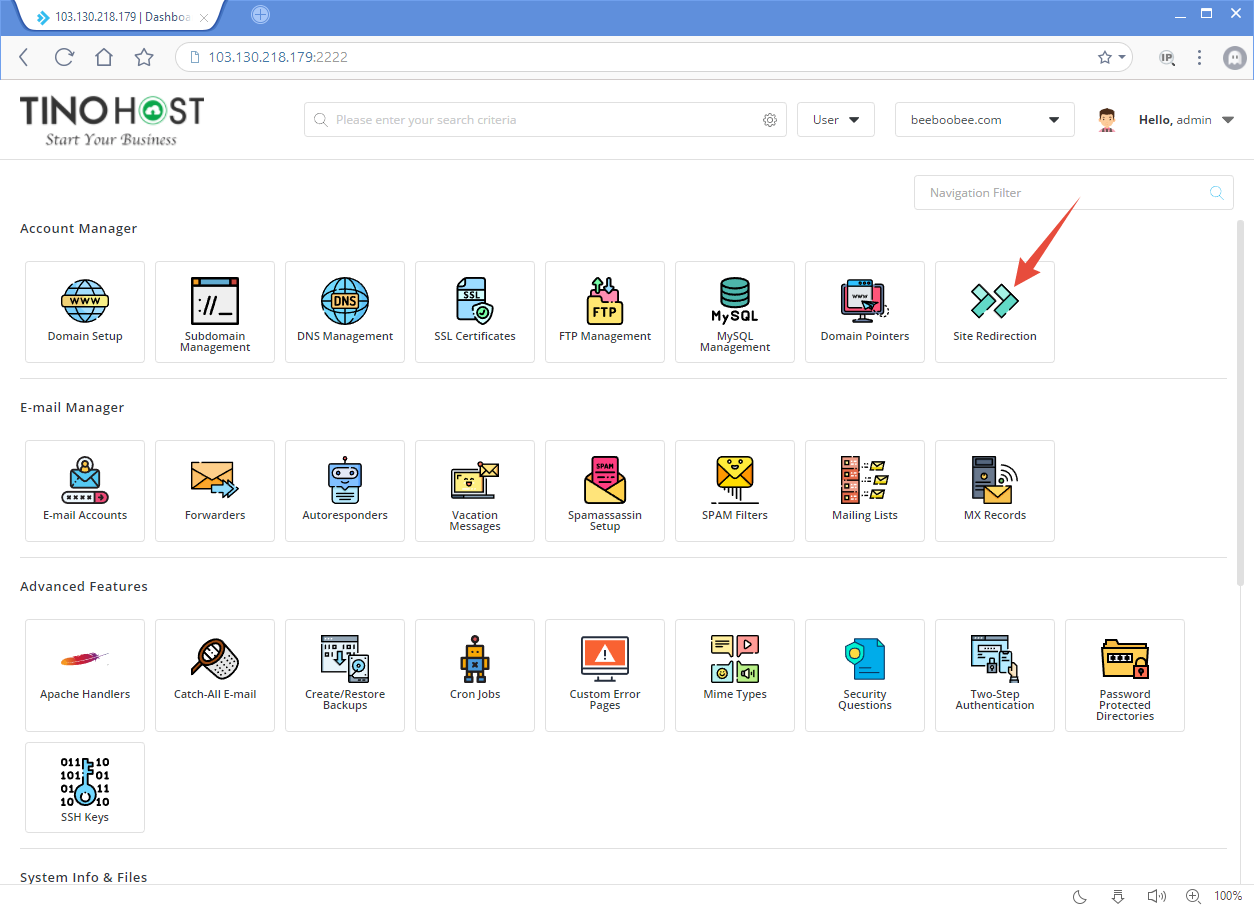 Tạo chuyển hướng tên miền trên Direct Admin 1