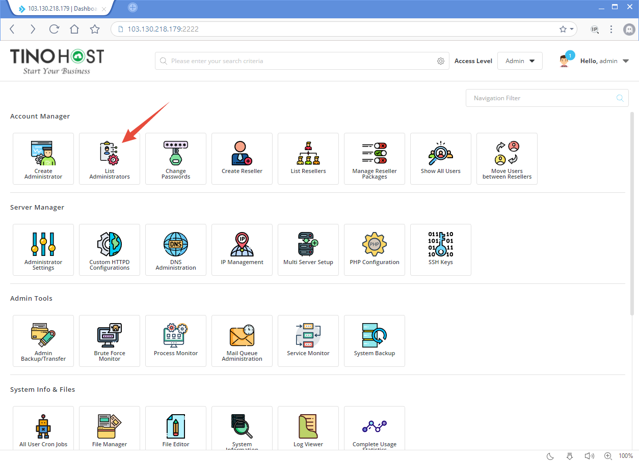 Hướng dẫn tạo tài khoản Admin trên Direct Admin 5