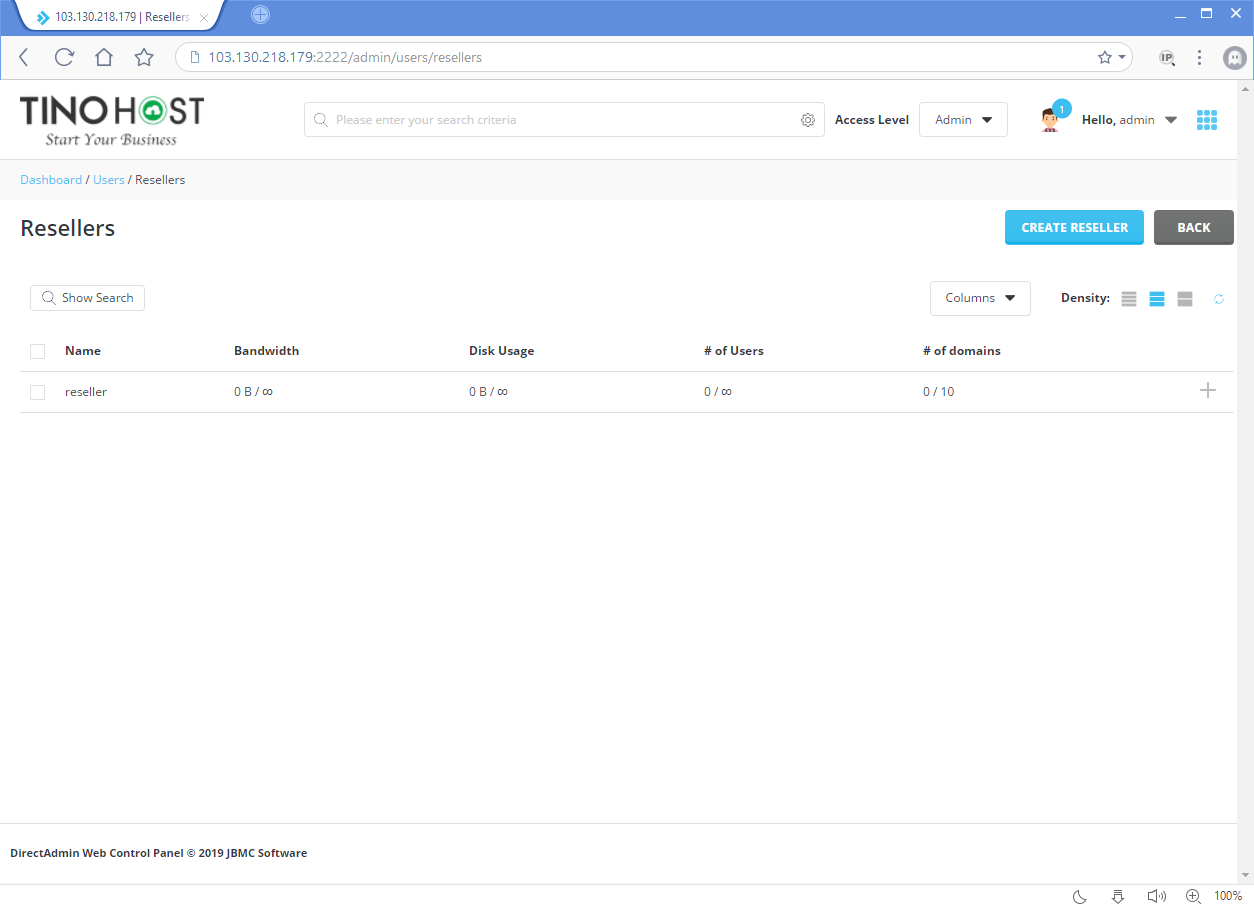 Hướng dẫn tạo tài khoản Reseller trên Direct Admin 5