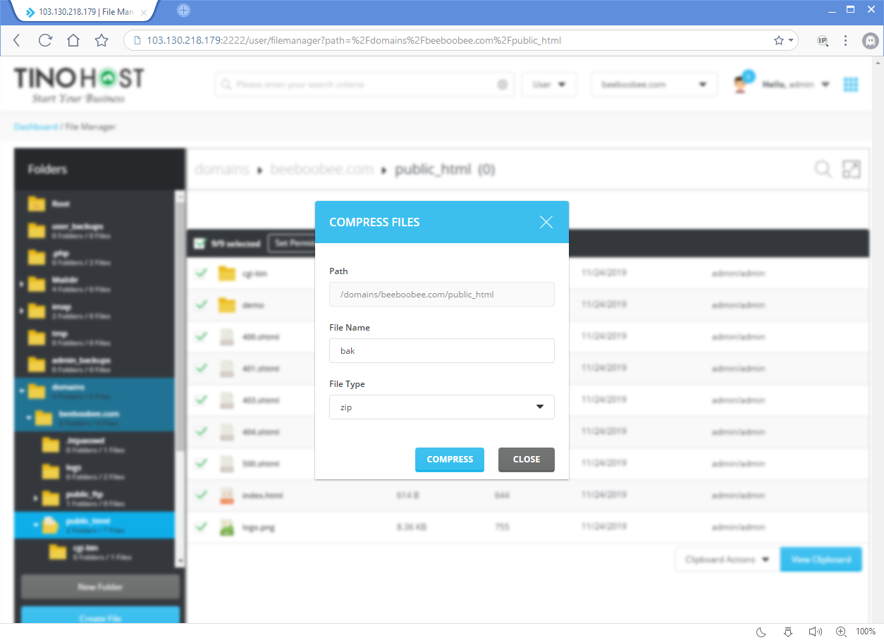 Hướng dẫn nén, giải nén và download file trên Directadmin 3