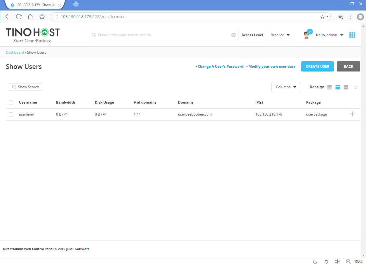 Hướng dẫn tạo tài khoản User trên Direct Admin 8