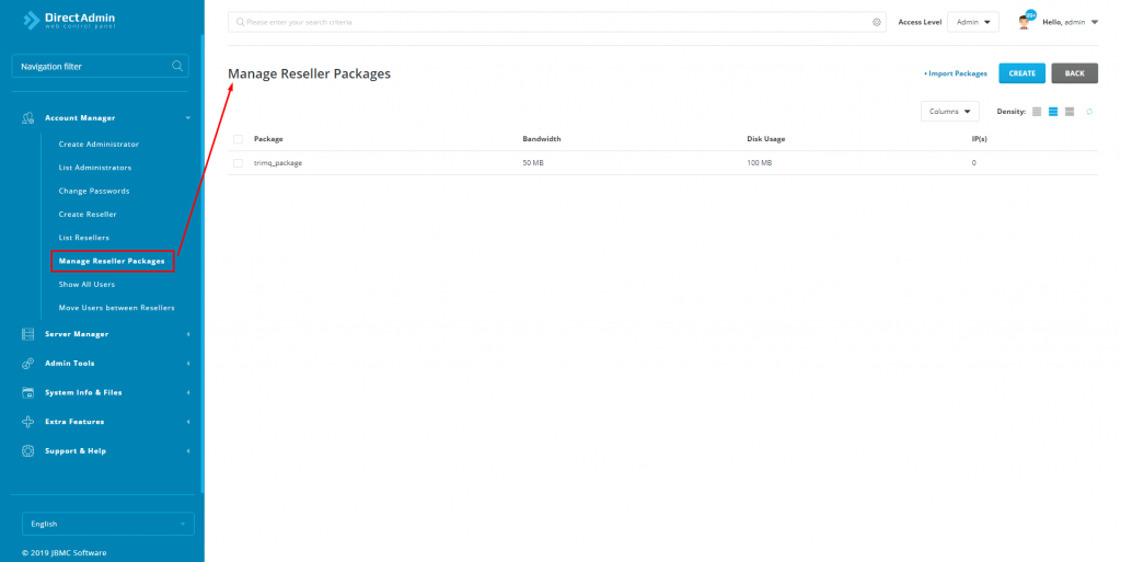 Các loại tài khoản và các gói trong Direct Admin 3
