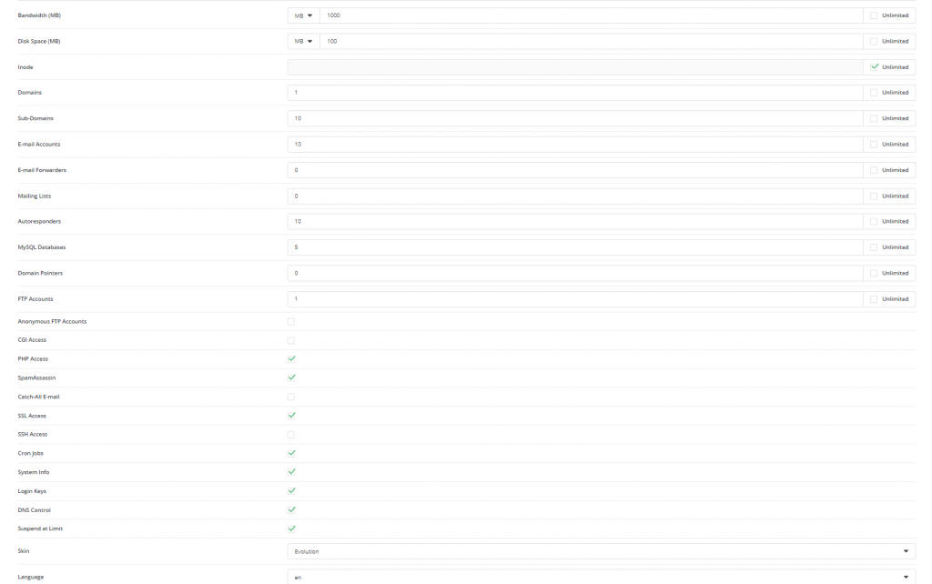 Các loại tài khoản và các gói trong Direct Admin 2