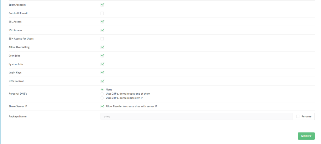 Các loại tài khoản và các gói trong Direct Admin 5