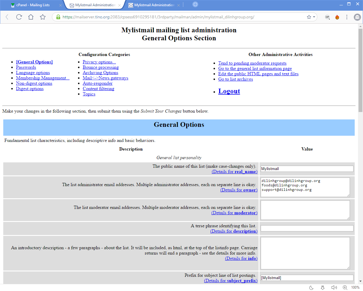 [cPanel] - Mailing Lists 5