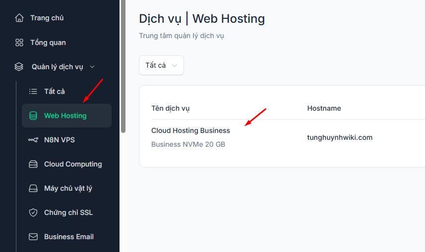 Chọn Web hosting và chọn gói dịch vụ hosting của bạn