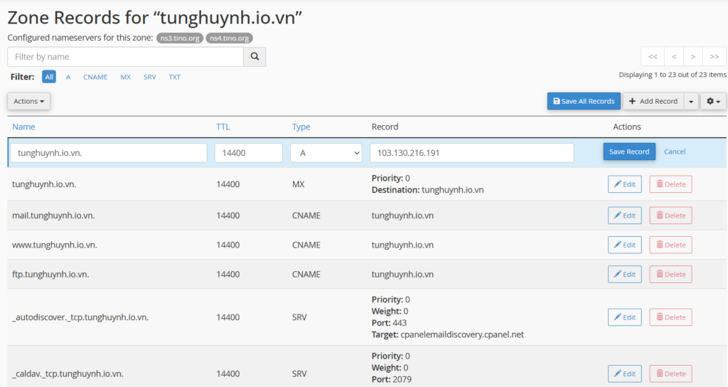 Hướng dẫn các thao tác thêm, xóa và chỉnh sửa DNS trong Zone Editor 8 Thao tác chỉnh sửa DNS trong Zone Editor