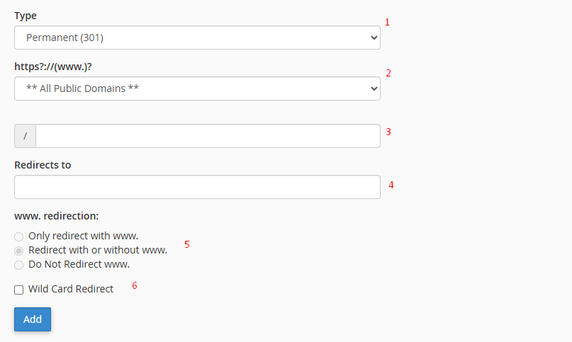 Hướng dẫn thêm tên miền chuyển hướng trong Redirects 1