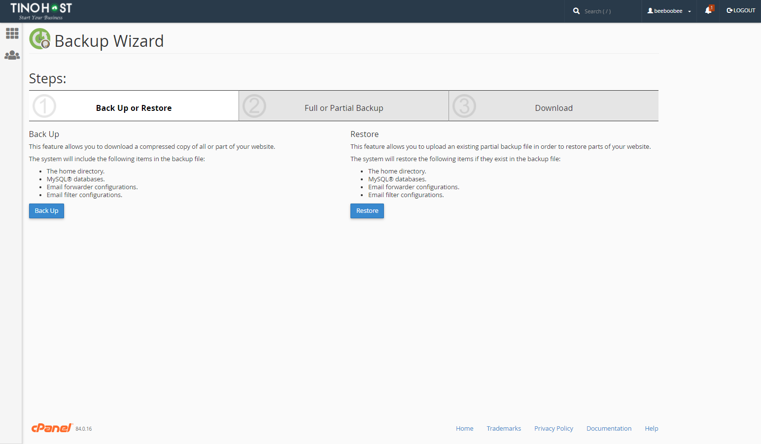 [cPanel] - Tạo Backup từng bước với Backup Wizard 2