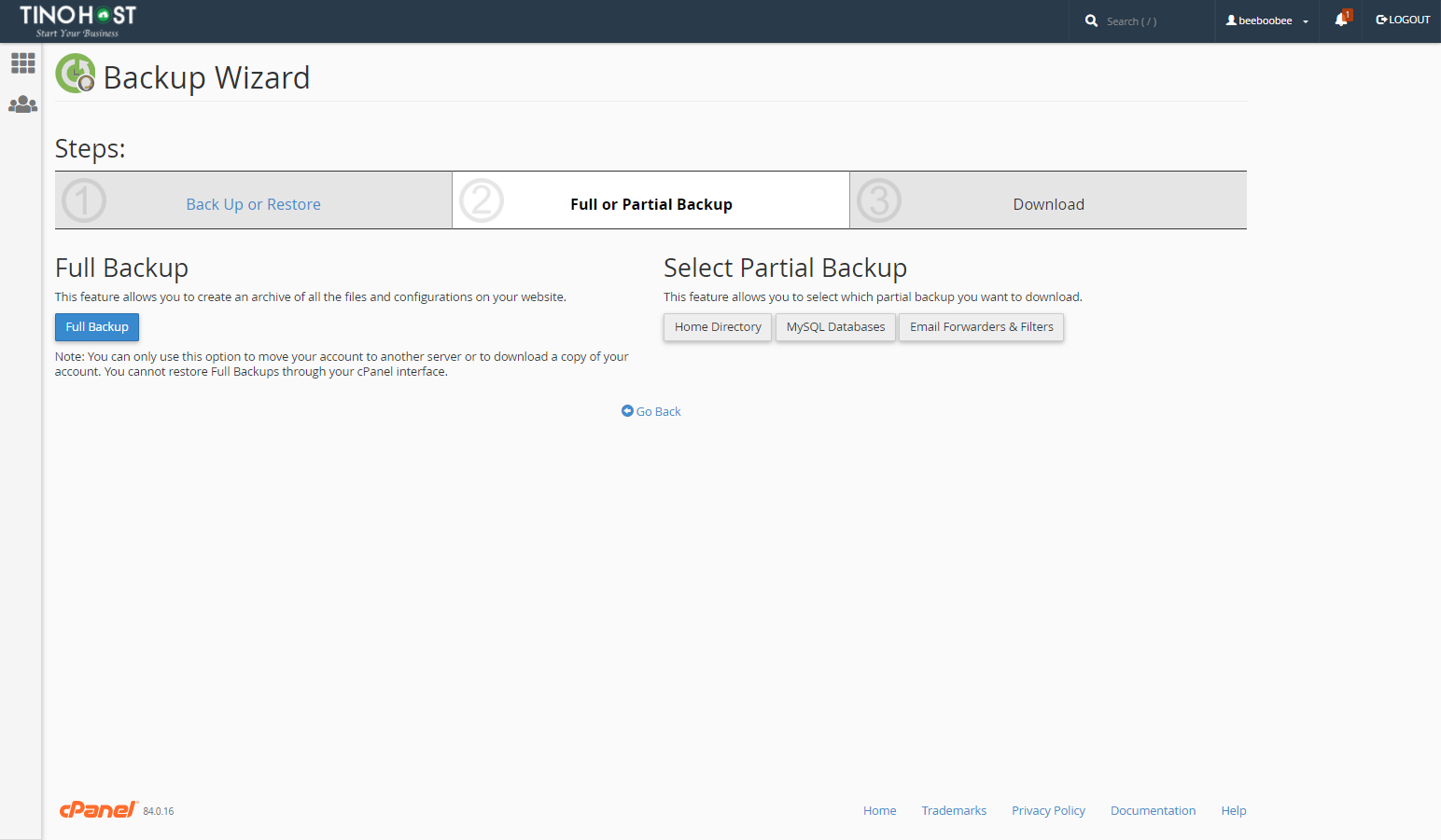 [cPanel] - Tạo Backup từng bước với Backup Wizard 3