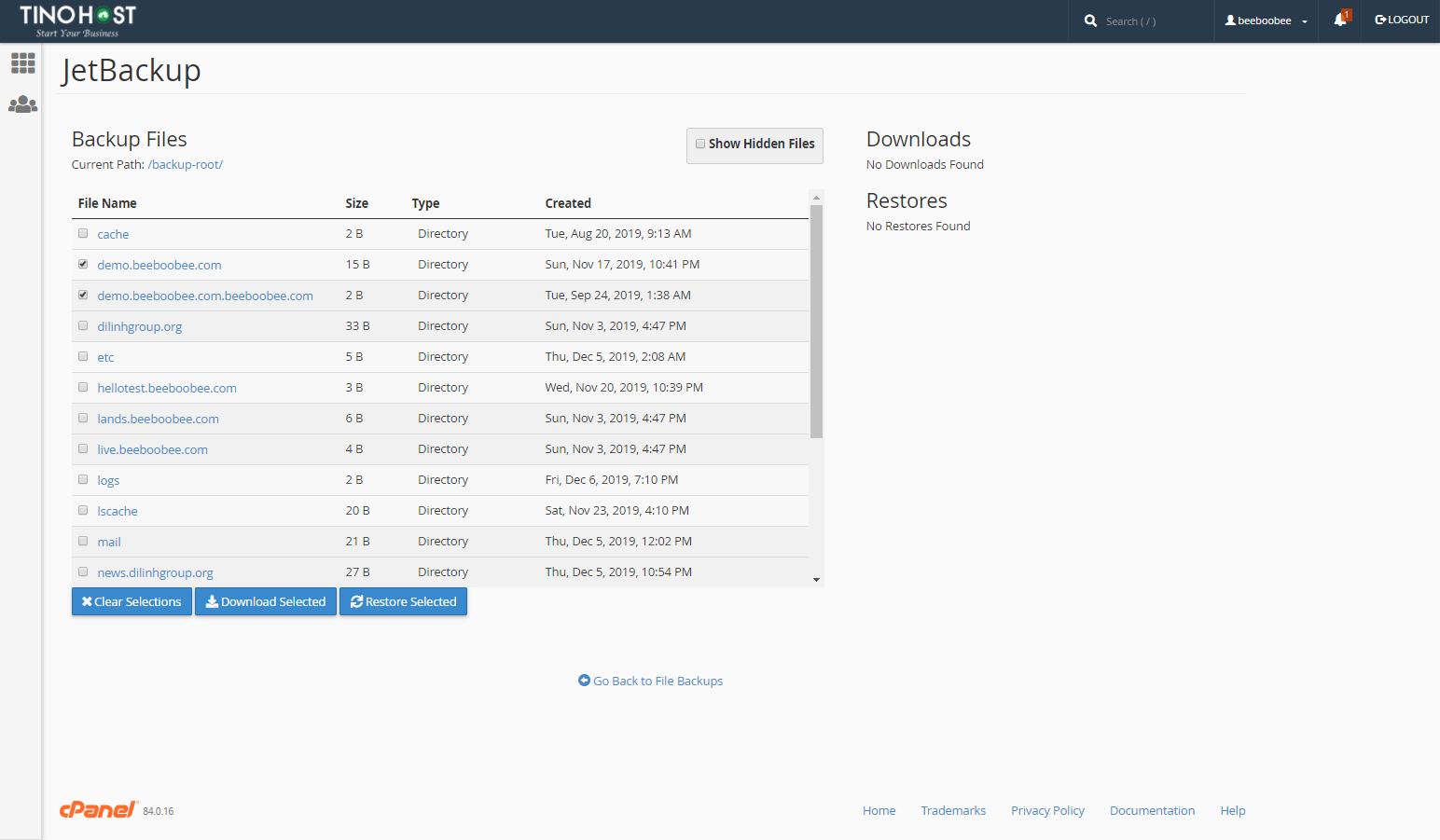[cPanel] - Tải xuống hoặc khôi phục từng File/Folder với File Backups 3