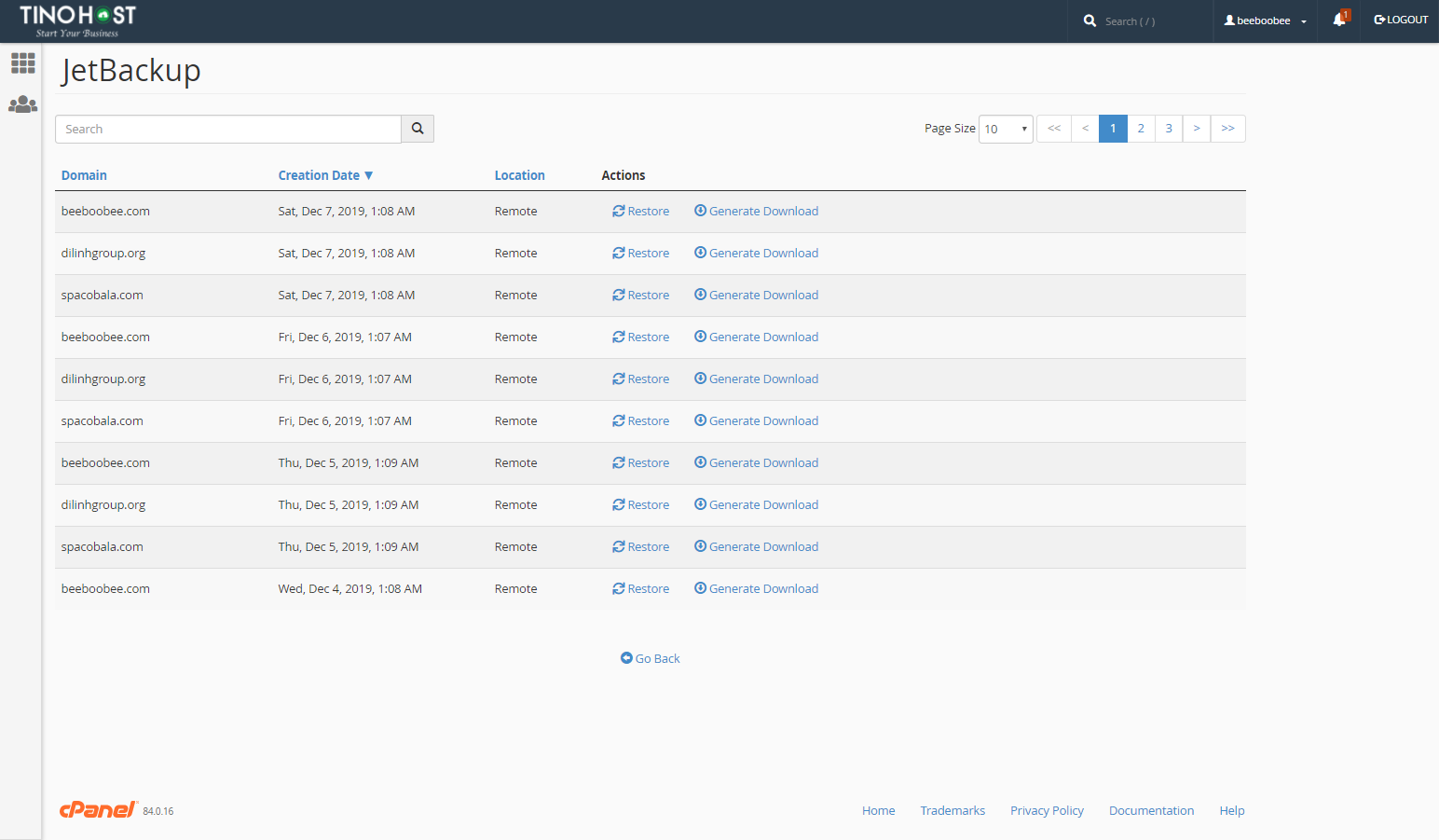 [cPanel] - Tải xuống dữ liệu sao lưu và khôi phục DNS Zone Backups 2