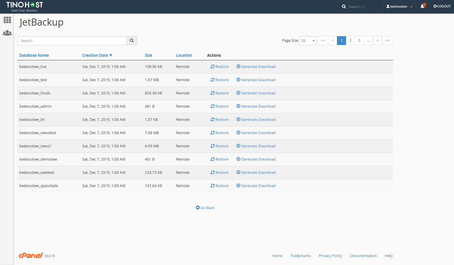 [cPanel] - Tải xuống dữ liệu sao lưu và khôi phục Database Backups 2
