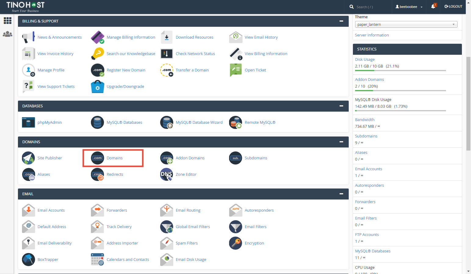 [cPanel] - Kiểm tra thông tin tên miền trên hosting tại Domains 1