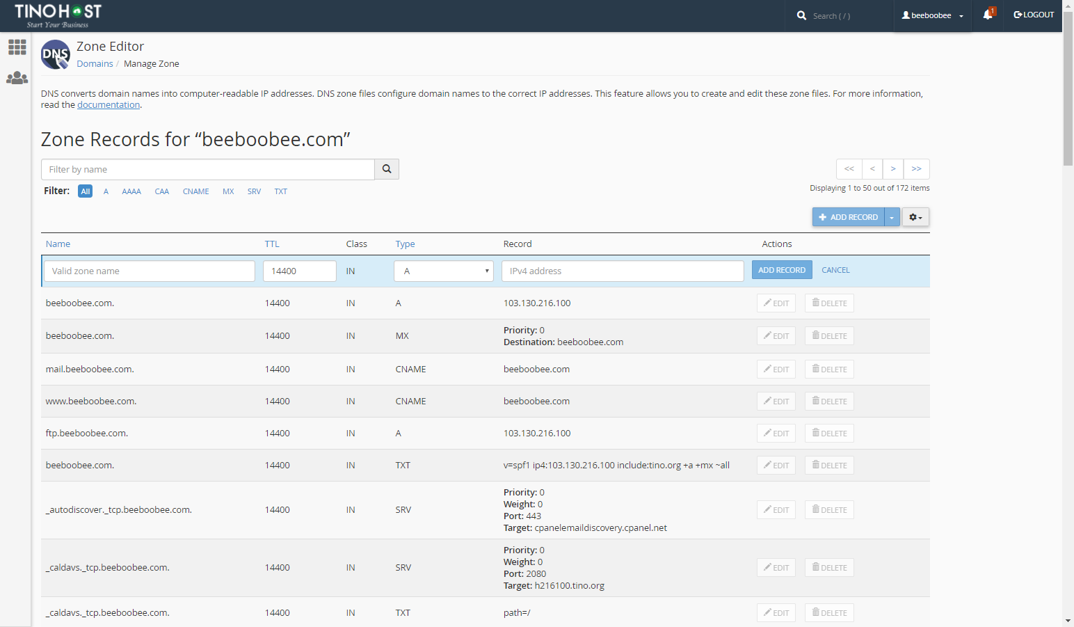 [cPanel] - Thao tác chỉnh sửa DNS trong Zone Editor 4