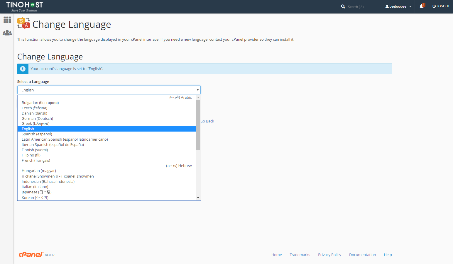 [cPanel] - Thay đổi ngôn ngữ sử dụng cPanel trong Change Language 2