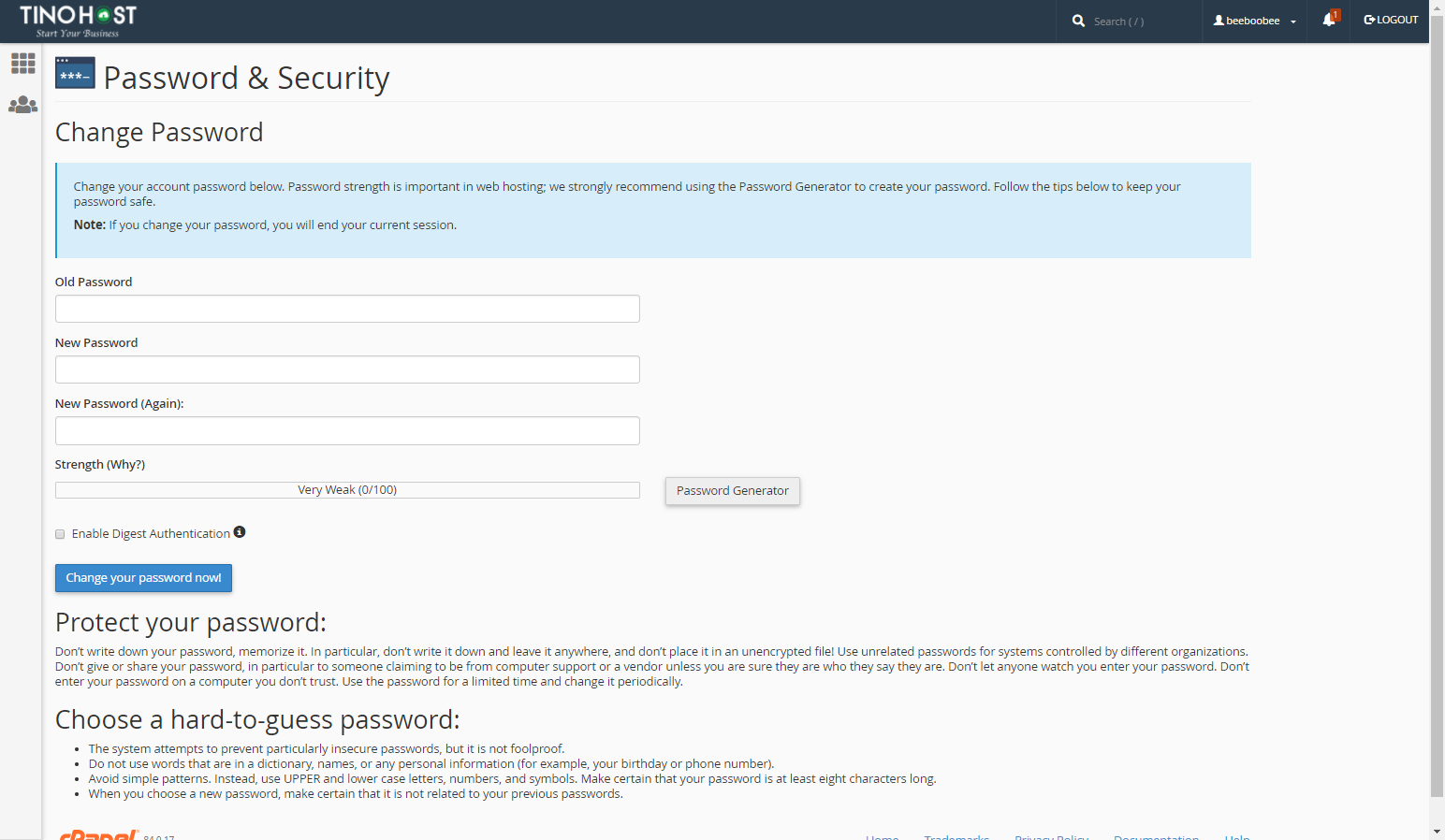 [cPanel] - Thay đổi mật khẩu bảo mật cPanel với Password & Security 2