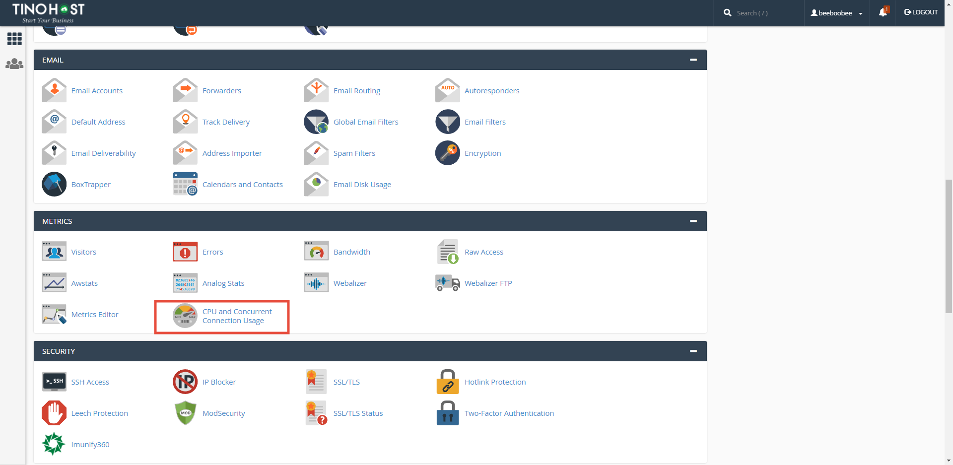 [cPanel] - Xem mức dùng CPU với CPU and Concurrent Connection Usage 1
