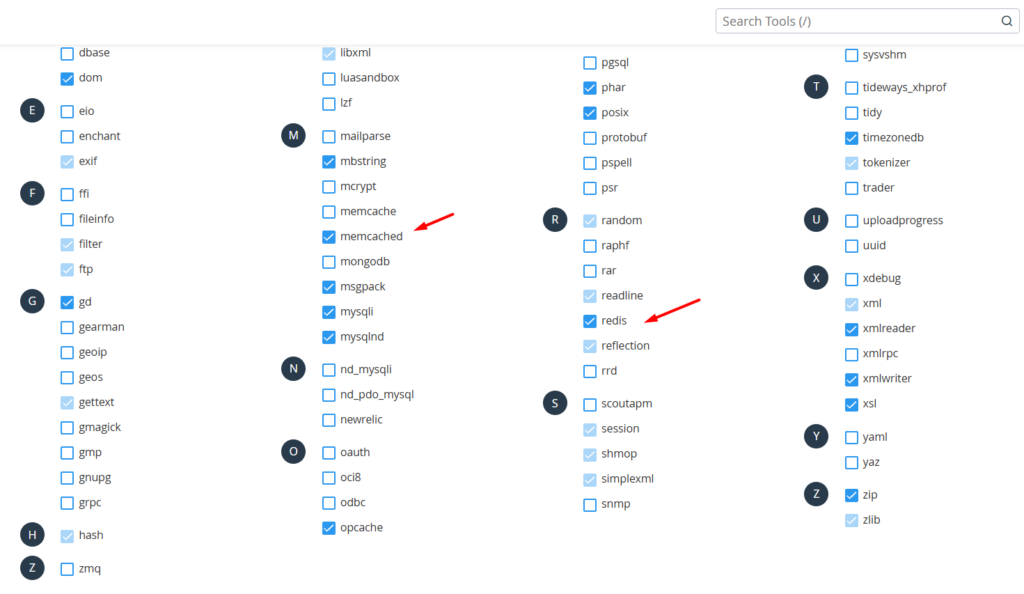 Hướng dẫn cách kích hoạt Memcached và Redis cache cho website trên TinoCache Plugins 6 Kiểm Tra Phiên Bản PHP và Extensions