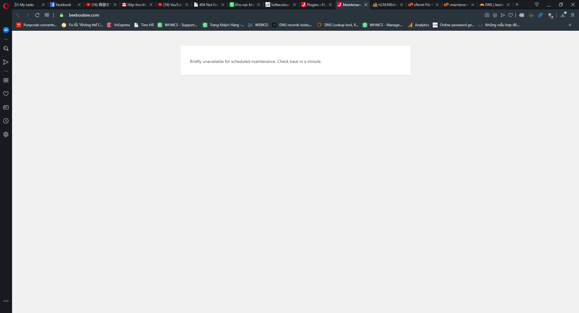 Lỗi truy cập trang báo "Briefly Unavailable For Scheduled Maintenance" hay còn gọi là chế độ bảo trì. 1