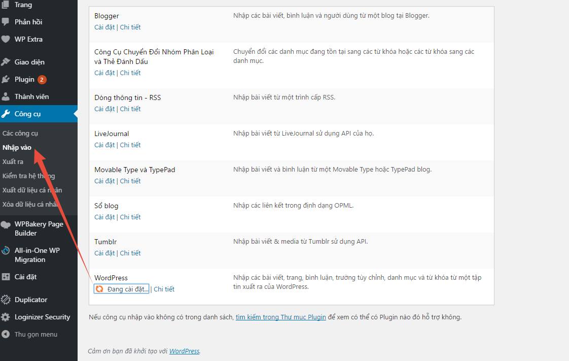 Cách xuất và nhập trang web WordPress tự lưu trữ (Wordpress.org) 2