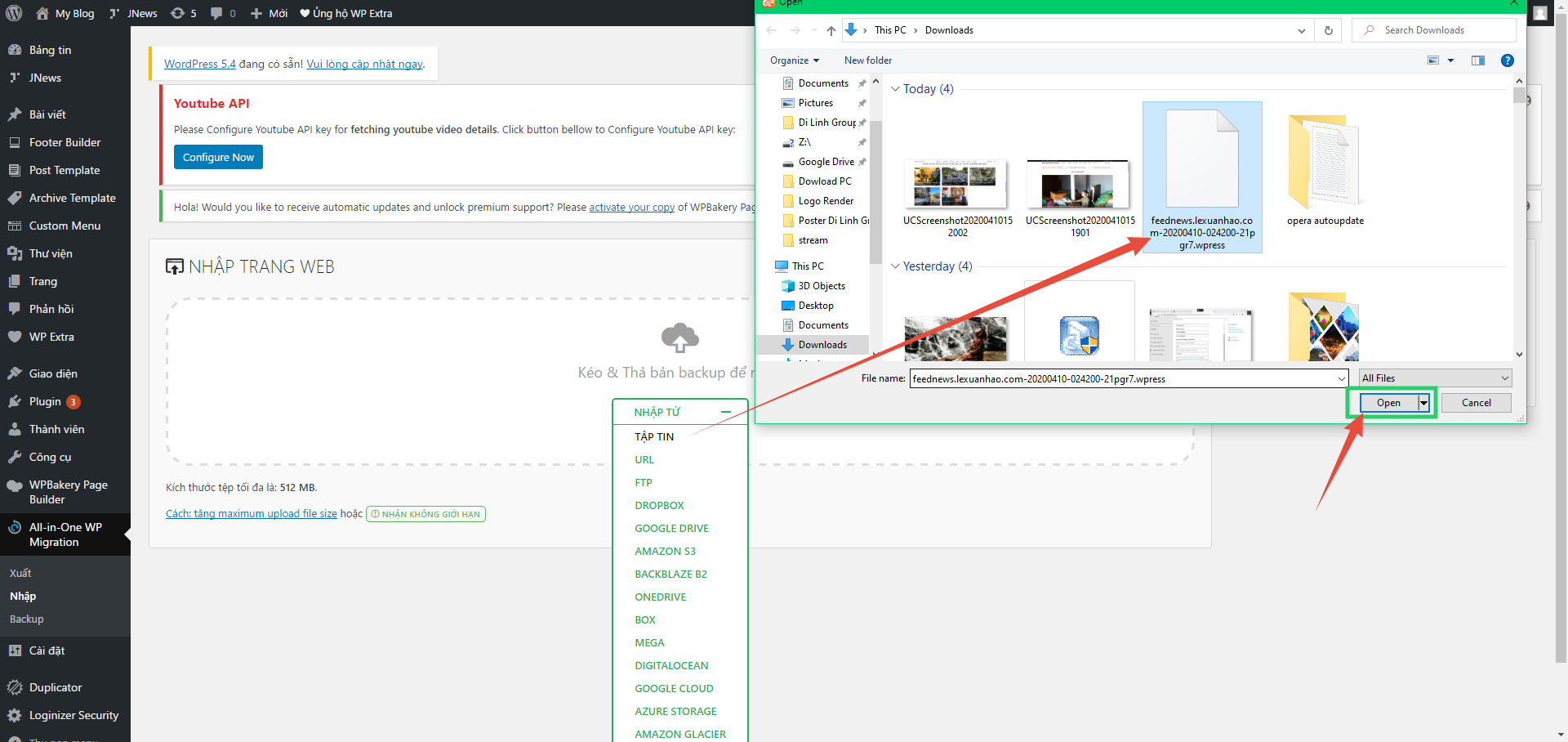Cách khôi phục website với plugin All-in-One WP Migration 4